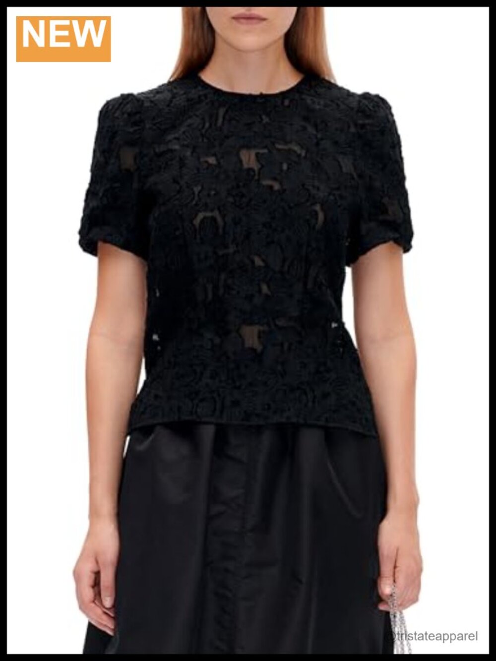 Jacquard Lace Blouse Short Sleeve Sheer Tunic